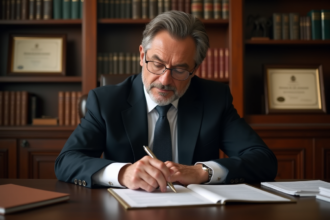 Avocat d'affaires en costume dans un bureau professionnel