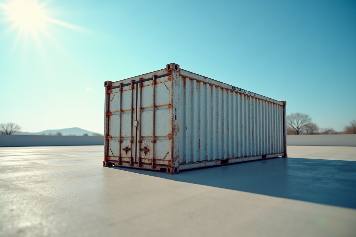 Container ampliroll vide sur sol en plein jour en extérieur