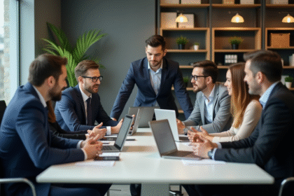 Groupe de professionnels en réunion dans un bureau moderne