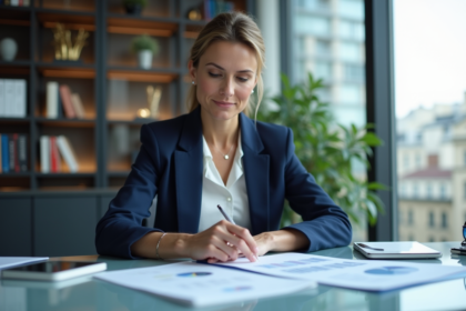 Femme daffaires française en réunion dans un bureau moderne
