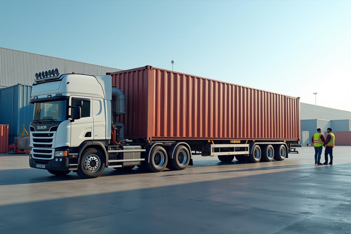 Yard logistique moderne avec container ampliroll en journée