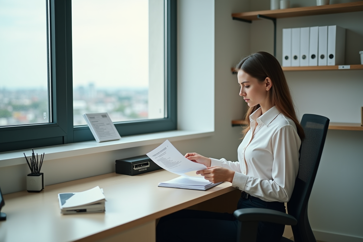 Jeune femme lisant une lettre dans un bureau calme