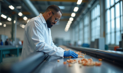 Inspecteur de qualité contrôlant produits sur chaîne moderne
