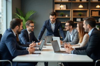 Groupe de professionnels en réunion dans un bureau moderne