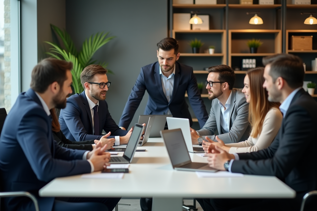 Groupe de professionnels en réunion dans un bureau moderne