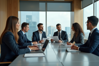 Groupe de professionnels en réunion d'affaires modernes