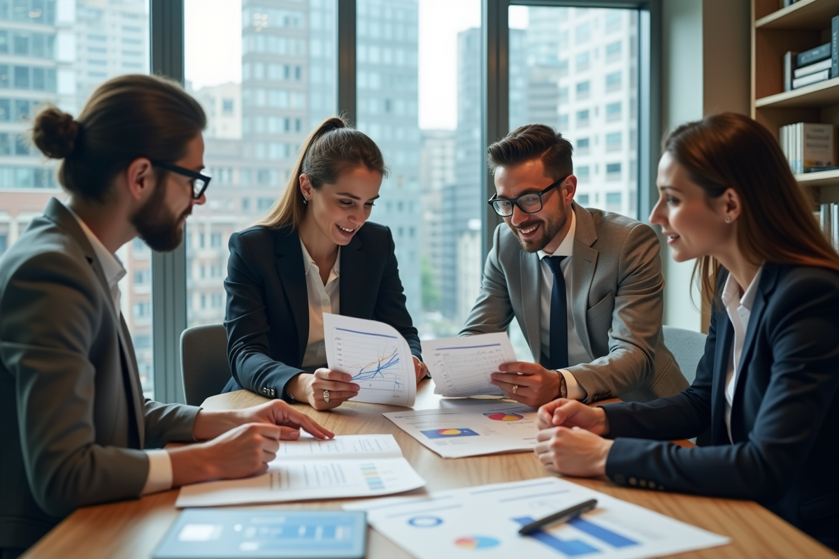 Groupe de professionnels en réunion stratégie marketing