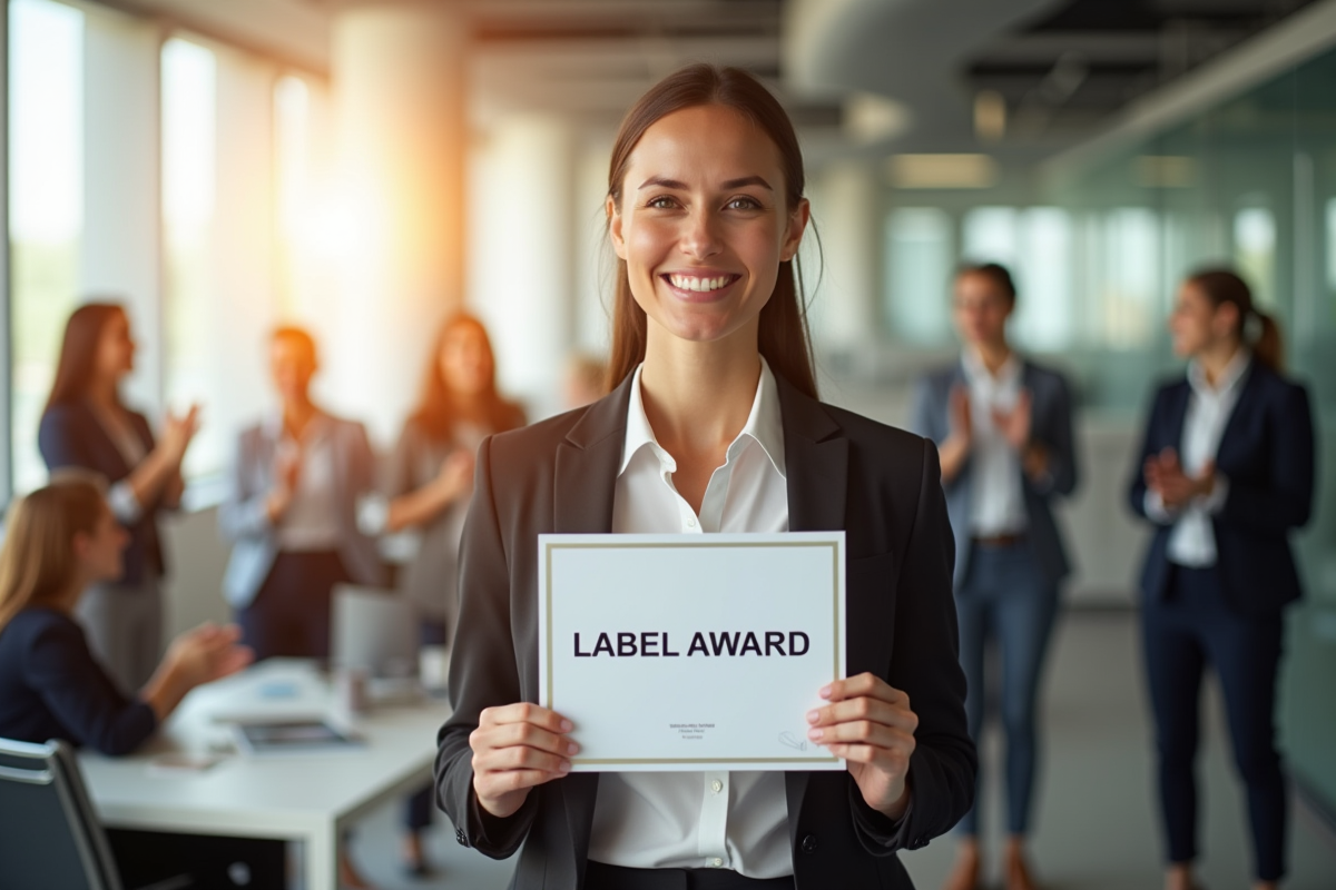 Femme d'affaires confiante tenant un certificat de réussite