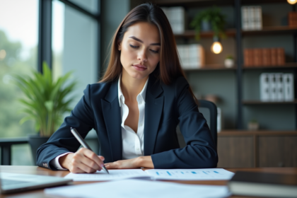 Femme d affaires en réunion dans un bureau moderne