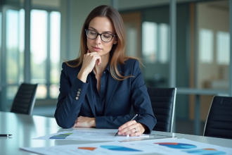 Femme d'affaires attentive lors d'une réunion en bureau moderne