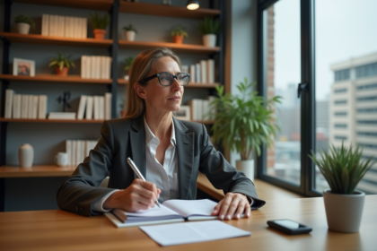 Femme concentrée à son bureau en milieu professionnel