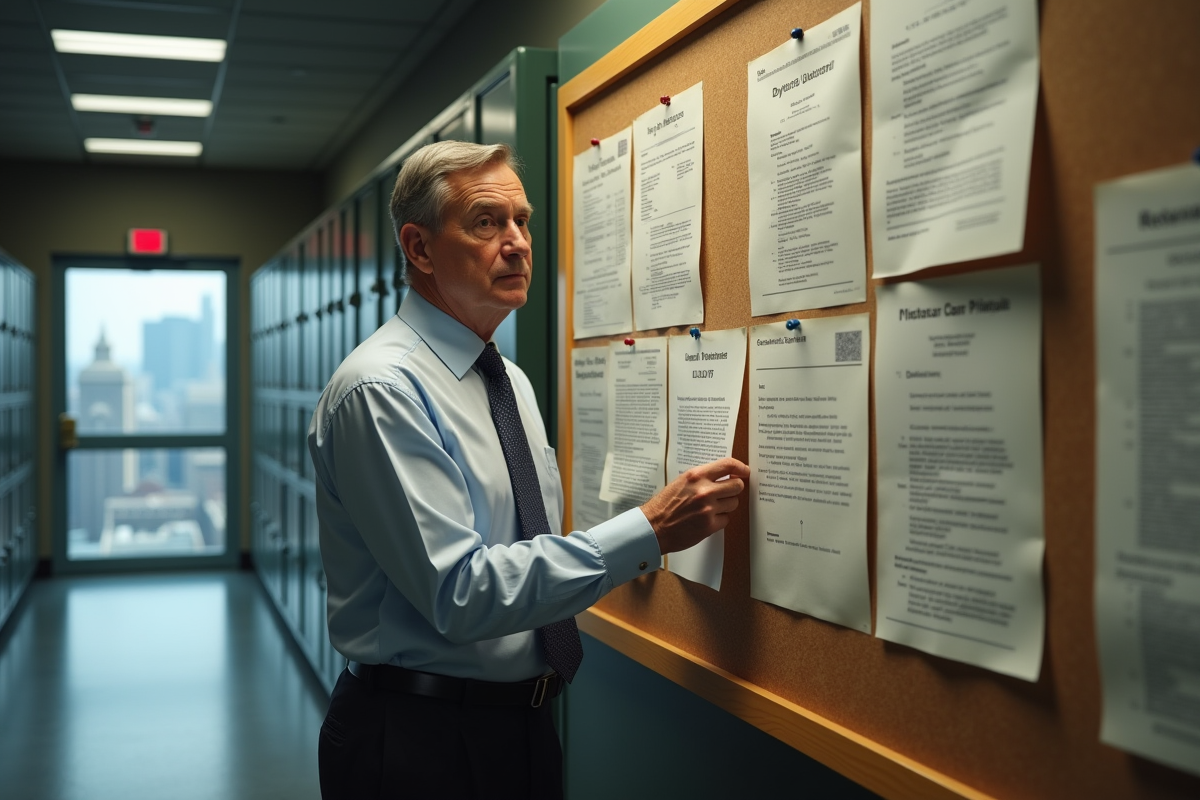 Homme épinglant un document sur un tableau d