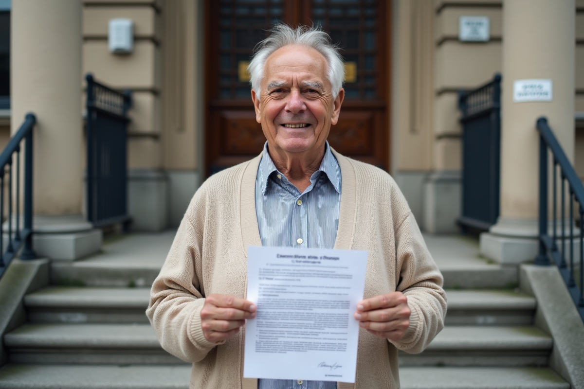 Homme âgé tenant formulaire de plainte discrimination