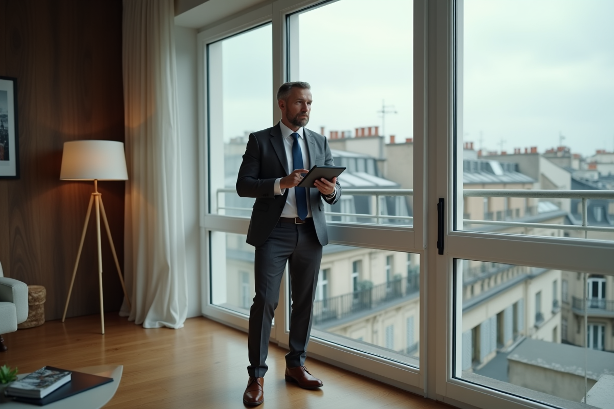 Homme français d affaires regardant un tableau de salaire