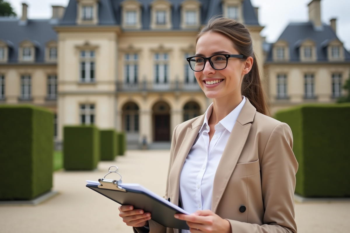 Jeune femme avec dossier devant le palais Bourbon