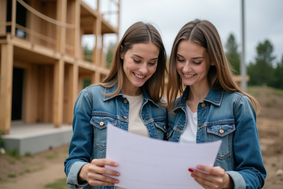 Jeunes ingénieures examinant un plan sur un chantier durable
